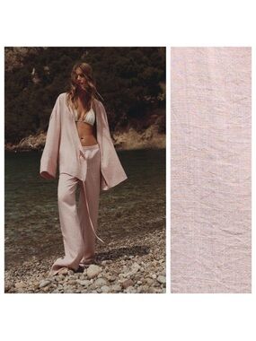Zara Light Pink Linen-Blend Relaxed Kimono & Pant Set